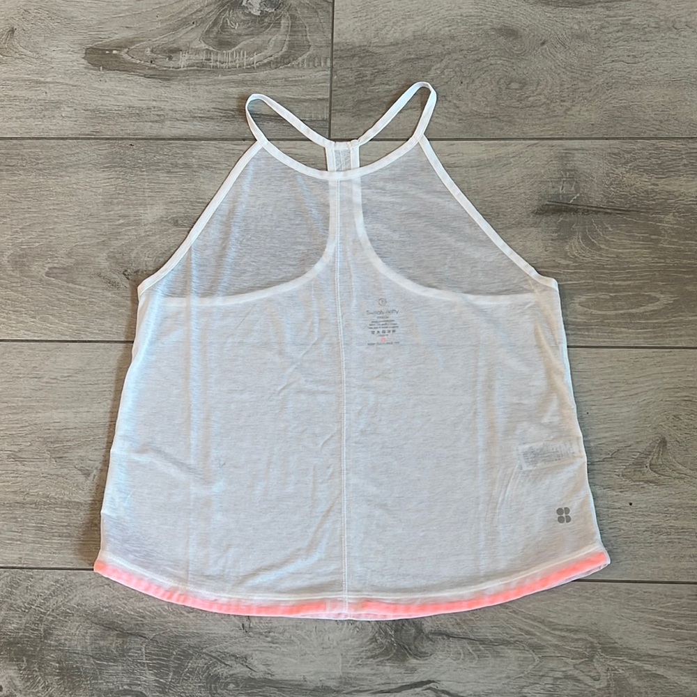 Sweatty Betty White Neon Trim Sheer T Back Athletic Workout Tank New
